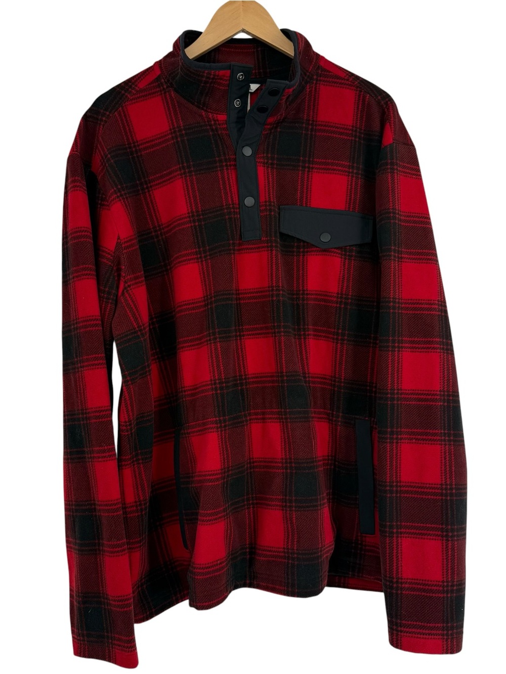 Duluth Trading Co Fleece Pullover Mens XL Red Plaid 1/4 Snap Outdoor Pockets